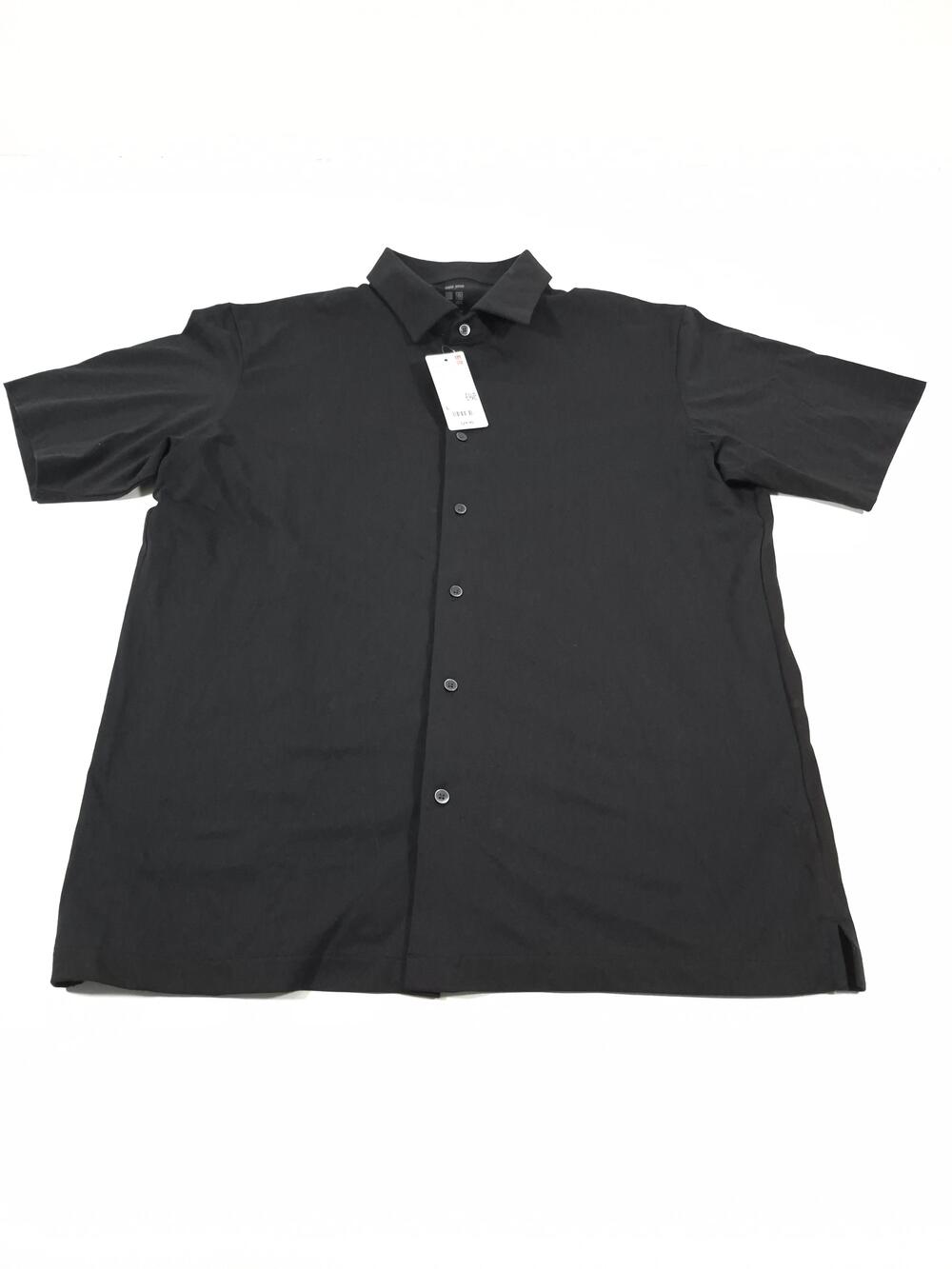 Uniqlo AIRism Cotton Polo Shirt Mens L Black Full Open Lightweight Tagless